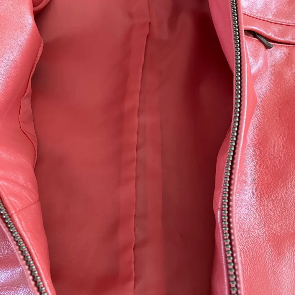 Alfani Genuine Leather Fully Lined Zip Front Jacket in Shimmery Peach Size Large - Picture 8 of 9